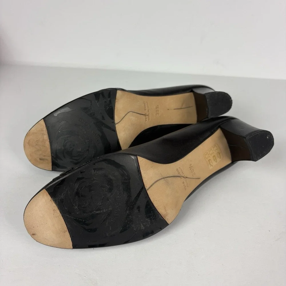 TARYN ROSE Size 8 Black Brocade Wedge Peep Toe Heels Shoes 38.5 Eur
